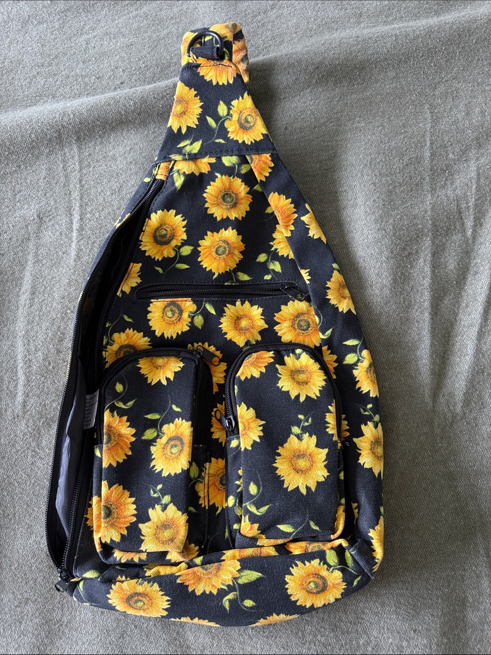 Sunflower Print Sling Backpack - Black & Yellow